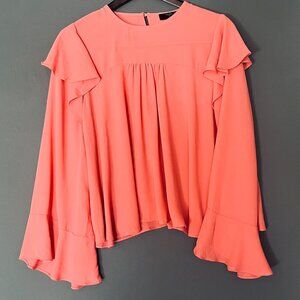 Tahari T Boho Pink Bell Sleeve Ruffle Blouse Women's Medium